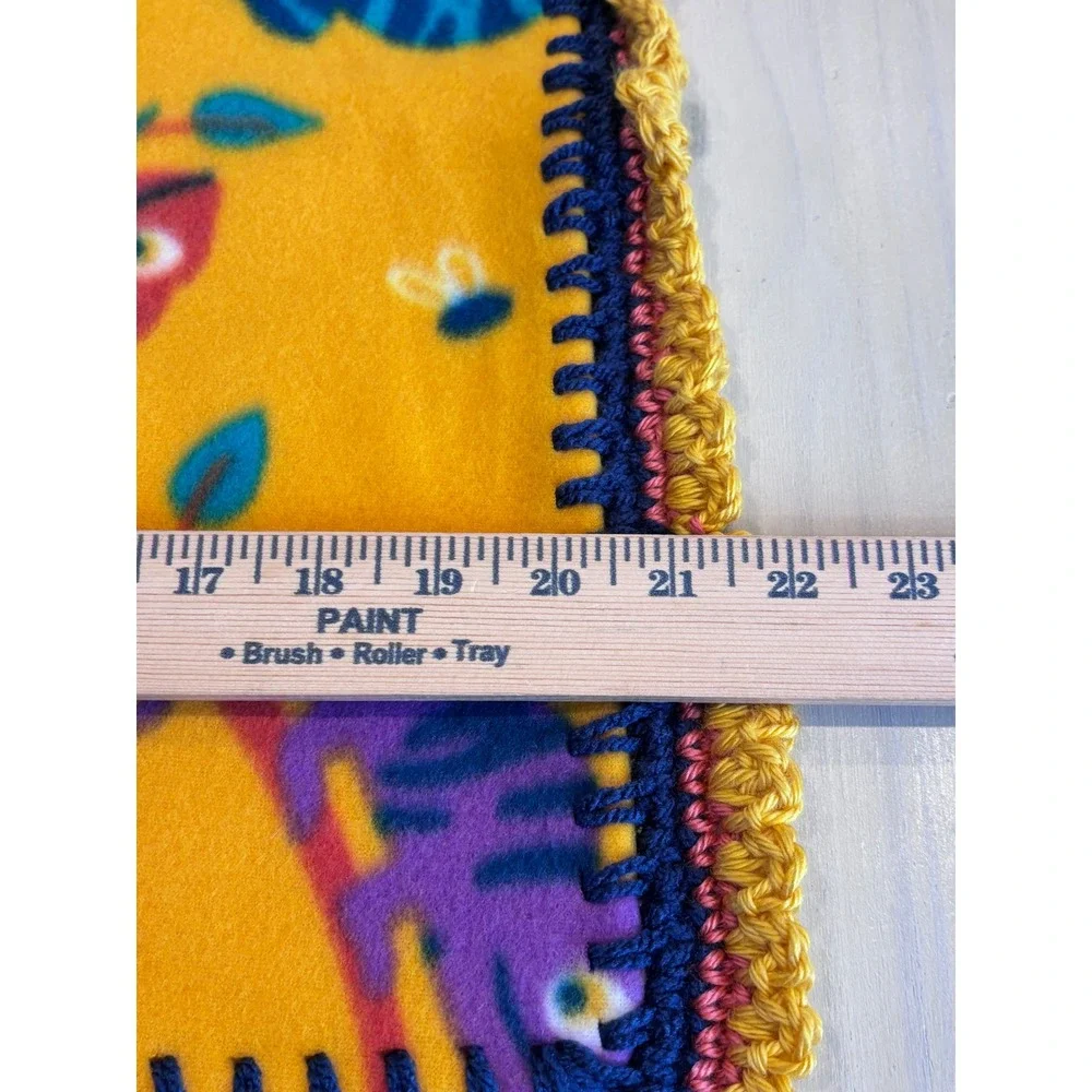 Handmade Chameleon Fleece Baby Blanket Yellow Crochet Trim 21x21 Small Security‎